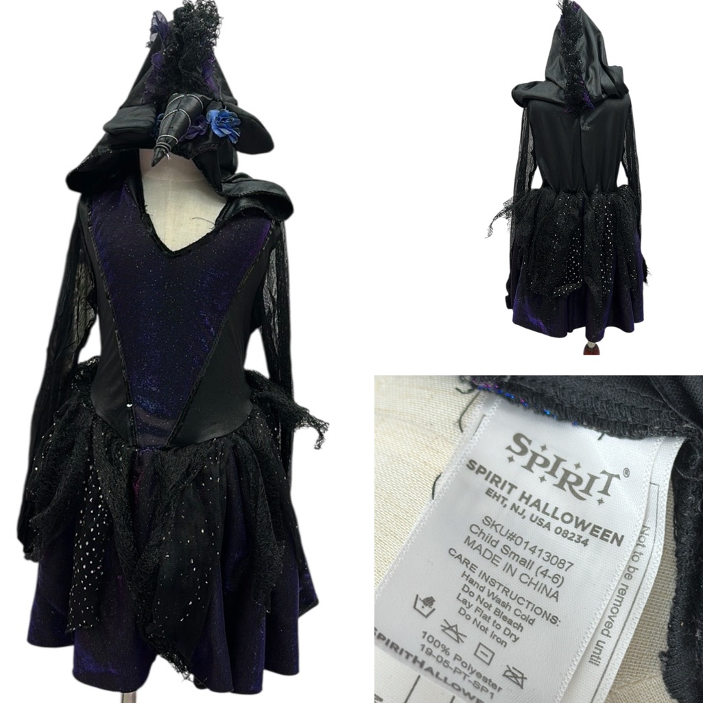 Halloween Midnight Unicorn Long Sleeve Hooded Dress Costume Girls Small 4 6